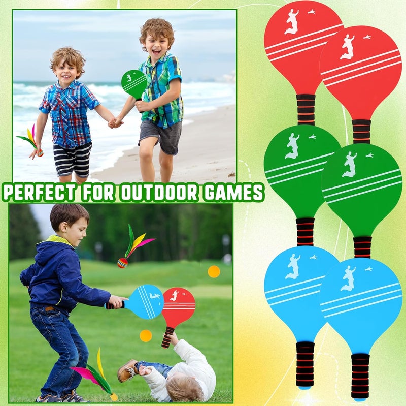 Spaluck 3 Set Beach Paddle Ball Sets Including 6 Paddles 15 Fast Birdies 4 Slow Birdies 6 Ping Pong Balls 3 Drawstring Bags Outdoor Sports Game for Kids Teens Adults Beach Backyard Park Lawn Party Supplies - Image 4